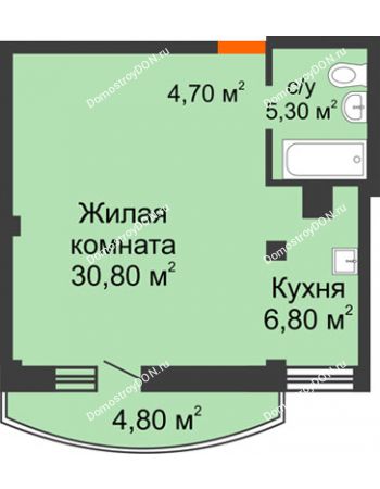 1 комнатная квартира 49 м² - ЖК Южная Башня