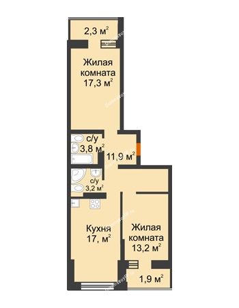 2 комнатная квартира 70,5 м² в ЖК Сказка Град, дом Литер 1