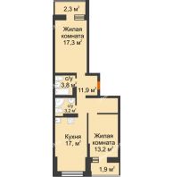 2 комнатная квартира 70,5 м² в ЖК Сказка Град, дом Литер 1 - планировка