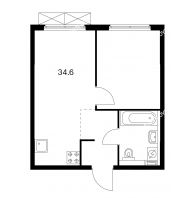 1 комнатная квартира 34,6 м² в ЖК Савин парк, дом корпус 1 - планировка