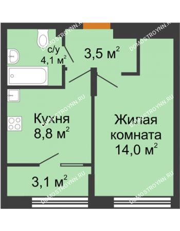 1 комнатная квартира 33,5 м² в ЖК Новая Кузнечиха, дом № 34