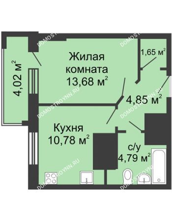 1 комнатная квартира 37,76 м² - ЖК Гелиос