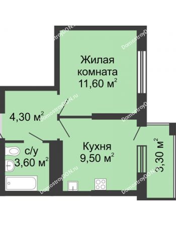 1 комнатная квартира 30,2 м² - ЖК Сказка