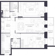 3 комнатная квартира 81,7 м² в ЖК Veren Village Стрельна, дом Корпус Западный - планировка