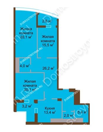3 комнатная квартира 118,5 м² в ЖК Монолит, дом № 89, корп. 1, 2