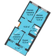 3 комнатная квартира 60,7 м² в ЖК Грани, дом Литер 4 - планировка