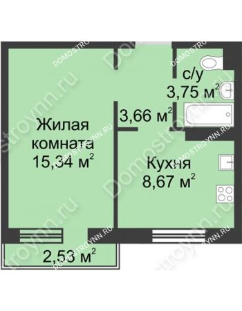 1 комнатная квартира 32,18 м² в ЖК Тридесятое (Экопарк Березовка), дом № 23