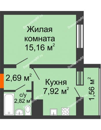 1 комнатная квартира 30,15 м² в ЖК Новая заря, дом Квартал 1, позиция 1