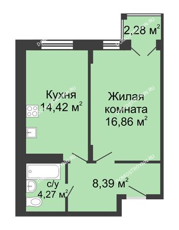 1 комнатная квартира 44,6 м² в ЖК Академический, дом № 10