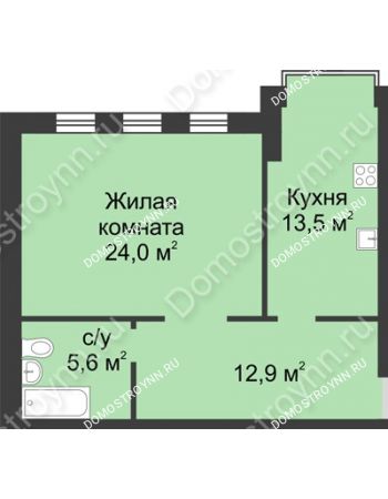 1 комнатная квартира 55,9 м² в ЖК Славянский квартал, дом № 188
