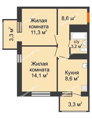 2 комнатная квартира 48,7 м² - ЖК Первая высота