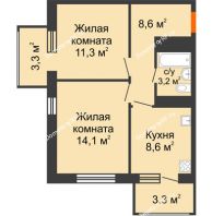 2 комнатная квартира 48,7 м², ЖК Первая высота - планировка