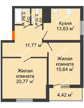 2 комнатная квартира 70,97 м² - ЖК Дом у Самолета