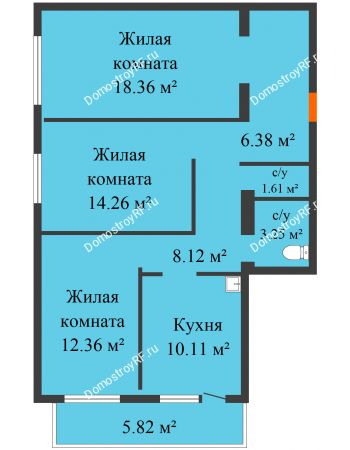 3 комнатная квартира 73,3 м² - ЖД Хлевное