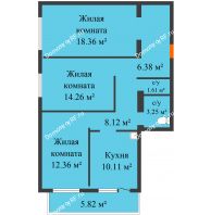3 комнатная квартира 73,3 м², ЖД Хлевное - планировка