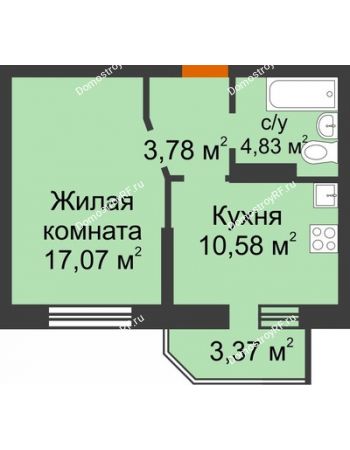 1 комнатная квартира 37,95 м² в ЖК Светлоград, дом Литер 15