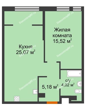 2 комнатная квартира 49,79 м² в ЖК Сердце Сибири, дом № 76, квартал Геологов (ГП-2)
