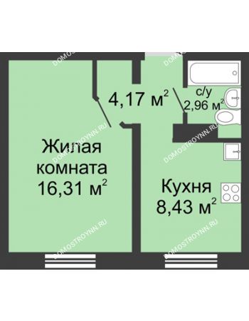 1 комнатная квартира 31,87 м² в ЖК Бурнаковский, дом № 39