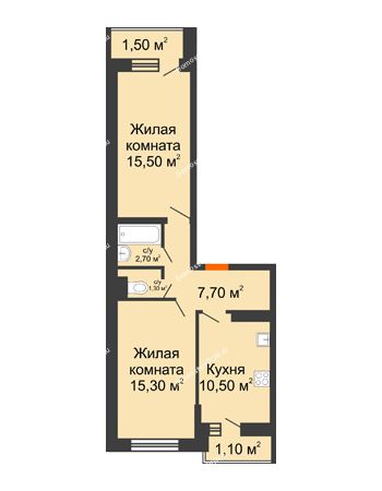 2 комнатная квартира 55,7 м² в ЖК SkyPark (Скайпарк), дом Литер 1, корпус 1, блок-секция 2-3