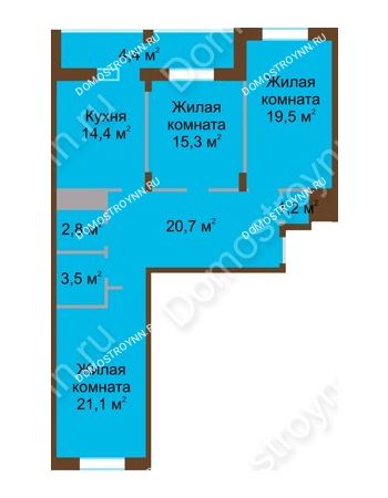 3 комнатная квартира 102,9 м² в ЖК Монолит, дом № 89, корп. 1, 2
