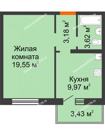 1 комнатная квартира 37,35 м² в ЖК Платовский, дом Литер 4