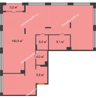 4 комнатные апартаменты 166,6 м² в Квартал 1А Первомайская, дом №3 - планировка