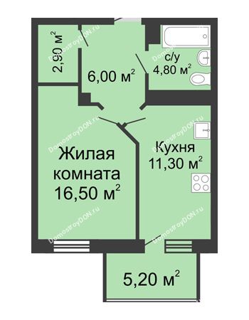 1 комнатная квартира 43,1 м² - ЖК Нахичевань