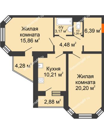 2 комнатная квартира 65,15 м² - Жилой дом: №23 в мкр. Победа