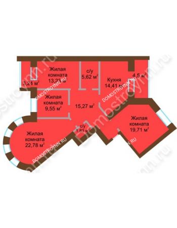 4 комнатная квартира 106,27 м² в ЖК Солнечный город, дом № 214