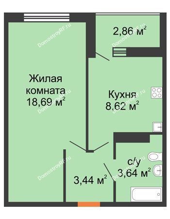 1 комнатная квартира 35,82 м² в ЖК Славянка, дом Литер 2