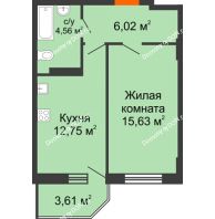 1 комнатная квартира 40,04 м² в ЖК Свобода, дом №2 - планировка