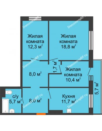 3 комнатная квартира 78,3 м² в ЖК Светлогорский переулок, дом № 1, строение 1