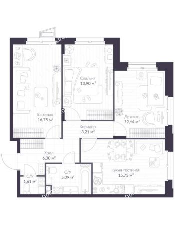 3 комнатная квартира 75,03 м² в ЖК Veren Nort Сертолово, дом Дом 11, корпус 8