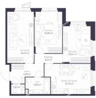 3 комнатная квартира 75 м² в ЖК Верен Норт Сертолово (Veren Nort Сертолово), дом 11, корпус 8 - планировка