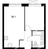 1 комнатная квартира 36,1 м² в ЖК Савин парк, дом корпус 2 - планировка