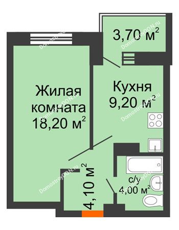 1 комнатная квартира 39,2 м² - ЖК Zапад (Запад)