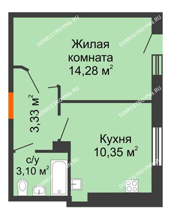 1 комнатная квартира 32,68 м² - ЖК Орбита