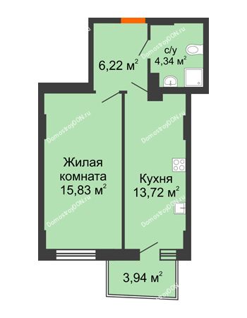 1 комнатная квартира 40,81 м² в ЖК Сердце Ростова 2, дом Литер 8
