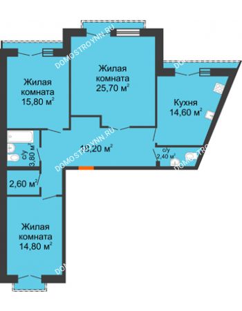 3 комнатная квартира 97,9 м² - ЖД по ул. Кирова