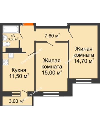 2 комнатная квартира 52,3 м² в ЖК Торпедо, дом № 1
