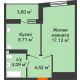 1 комнатная квартира 36,24 м², ЖК Сограт - планировка