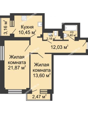 2 комнатная квартира 69,16 м² - ЖК Юбилейный