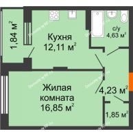 1 комнатная квартира 41,59 м² в ЖК Суворов-Сити, дом 1 очередь секция 6-13 - планировка