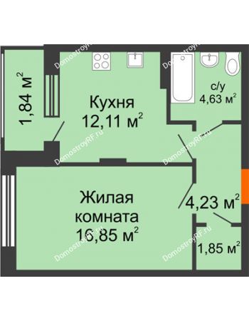 1 комнатная квартира 41,59 м² в ЖК Суворов-Сити, дом 1 очередь секция 6-13