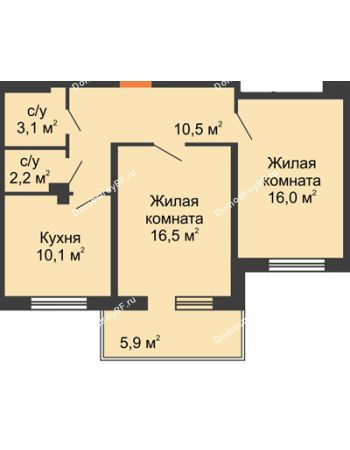 2 комнатная квартира 60,2 м² - ЖД На Комсомольском