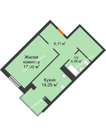 1 комнатная квартира 48,5 м² - ЖК Зеленый квартал 2