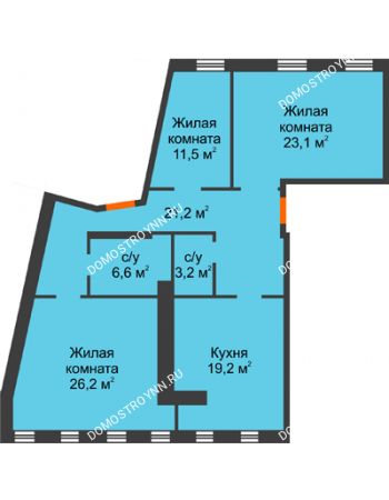 3 комнатная квартира 129,7 м² - ЖД по ул. Варварская