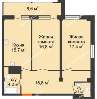 2 комнатная квартира 76,5 м² в ЖК Квартет, дом № 3 - планировка