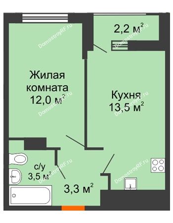 1 комнатная квартира 33,4 м² в ЖК Акварели-2, дом Литер 4