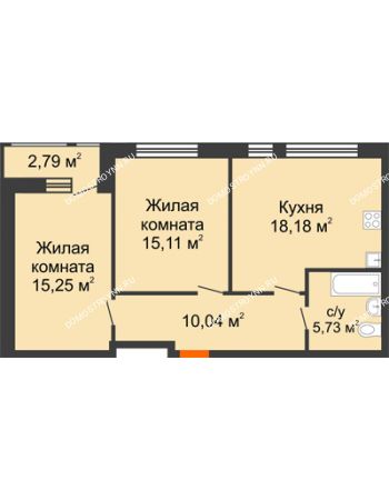 2 комнатная квартира 67,1 м² в ЖК Книги, дом № 2
